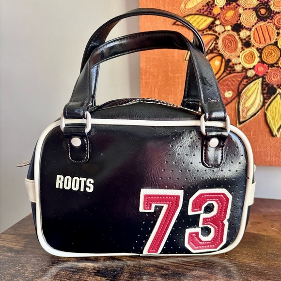 Roots| Cute Retro Varsity 73 Satchel Handbag Purse Black/Red/White 6 x 9” - Picture 5 of 7